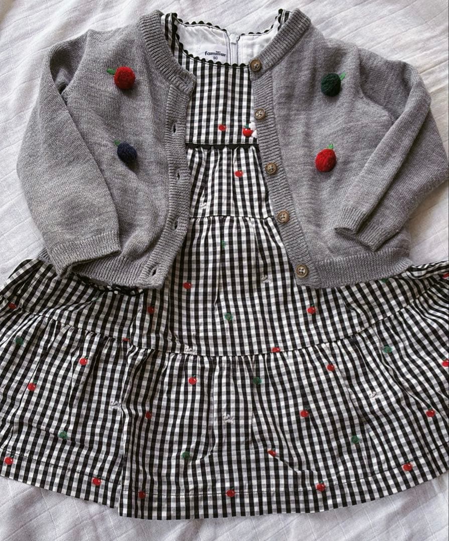ファミリア ギンガムチェックワンピース 90 カーディガン80の通販はau