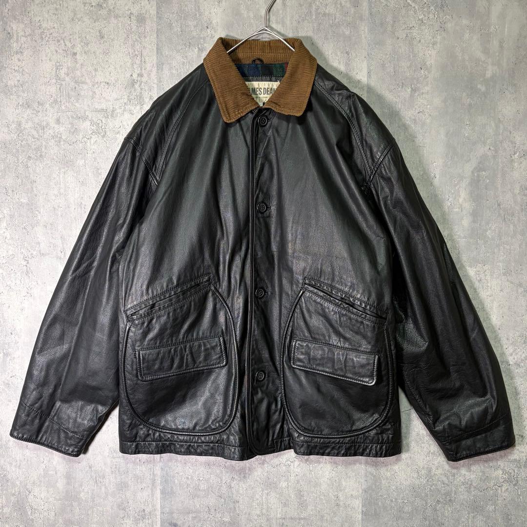 レザー トラッカー ジャケット 襟コーデュロイ 黒 本革 裏地チェック 中綿 アーバンリサーチ ドアーズ URBAN RESEARCH DOORS コーデュロイ
