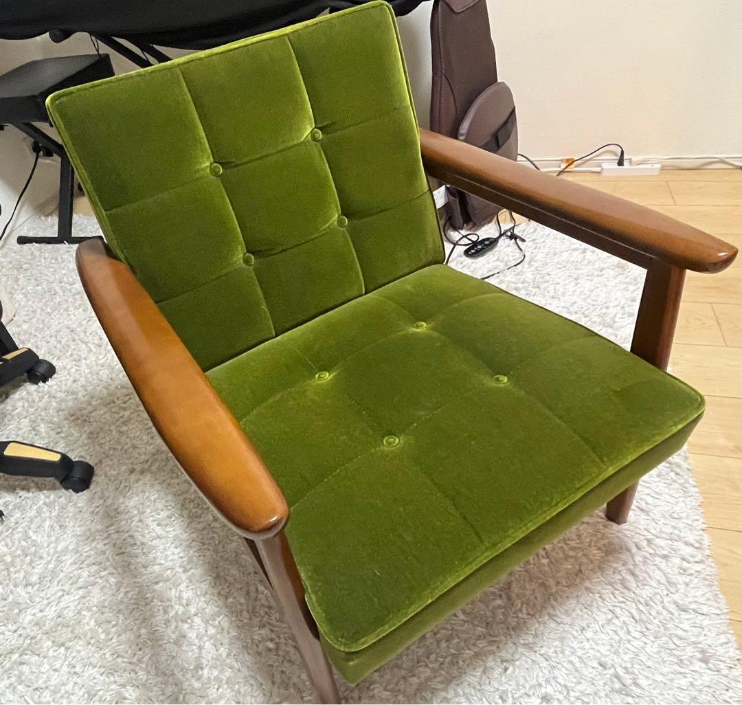 カリモク　kチェア　1シーター　モケットグリーン karimoku 美品 カリモク60 / karimoku Kチェア アームチェア モケットグリーン 1