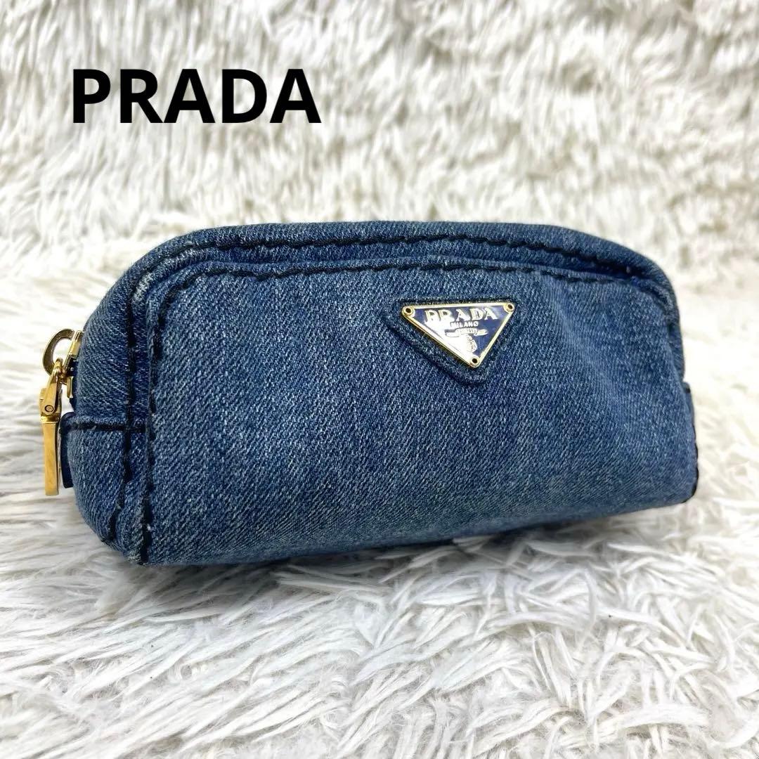 極美品‼️ PRADA プラダ ポーチ デニム 三角ロゴプレート マルチポーチ
