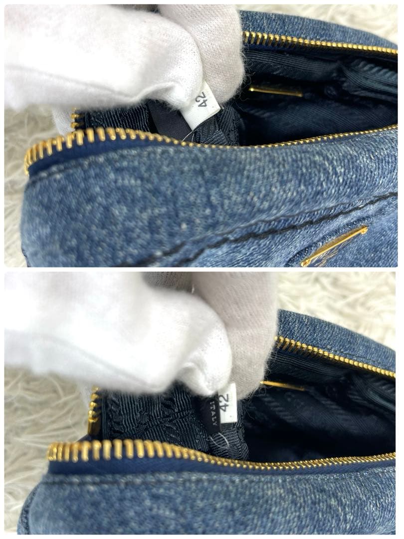 極美品‼️ PRADA プラダ ポーチ デニム 三角ロゴプレート マルチポーチ