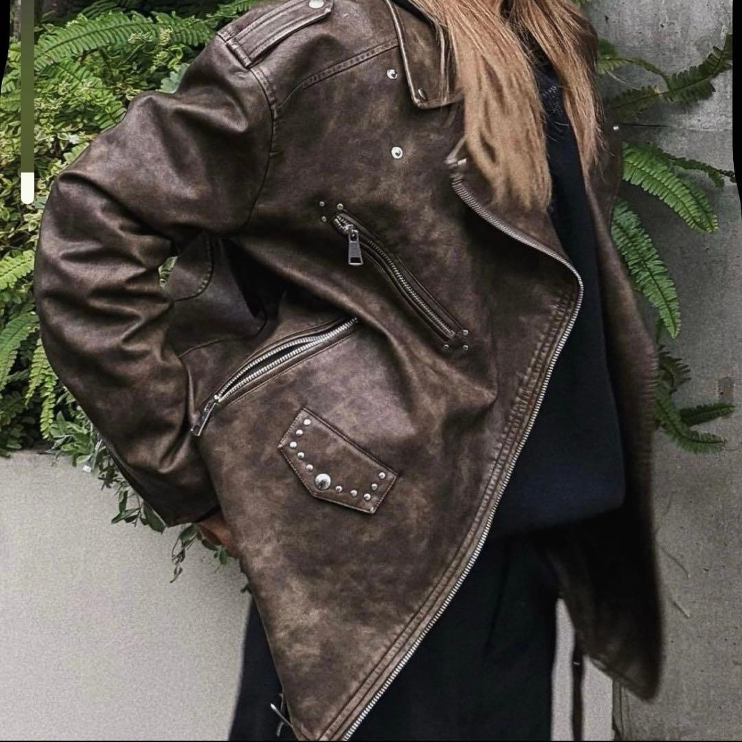 aclent レザーライダースジャケット ブラウン 中古・古着通販】ACLENT (アクレント) ライダースジャケット ブラウン