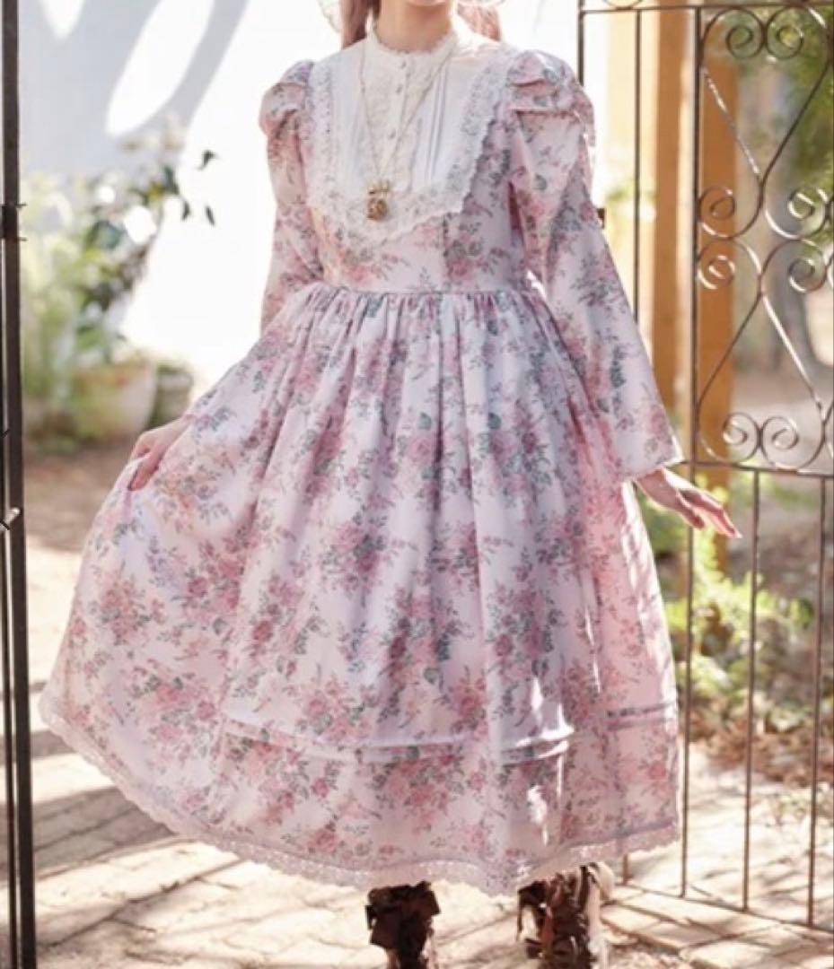 Chalmiere シャルミエール クラシカルローズ柄 ワンピース ピンク