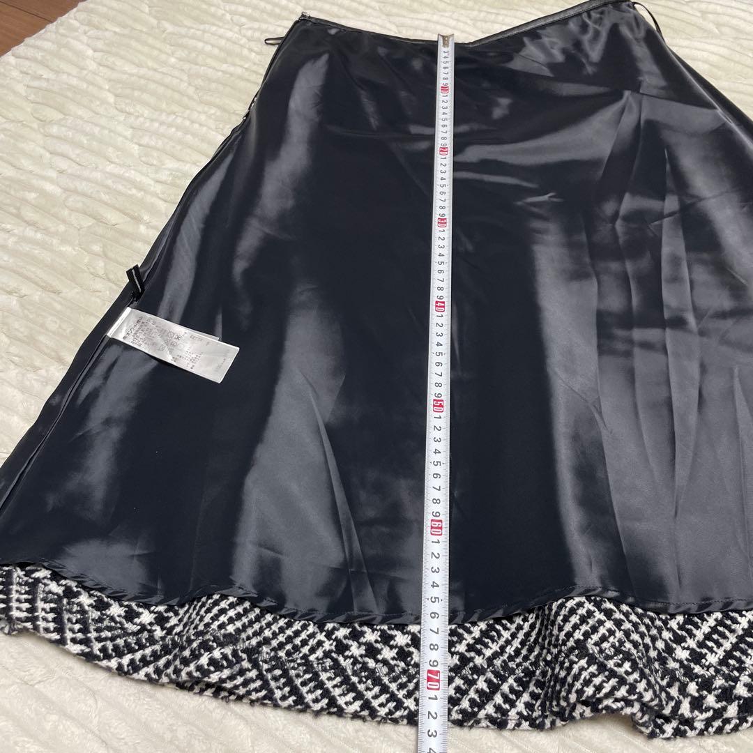 23区 ループヤーン チェック ツイード セミフレアスカート 46サイズ 2XL