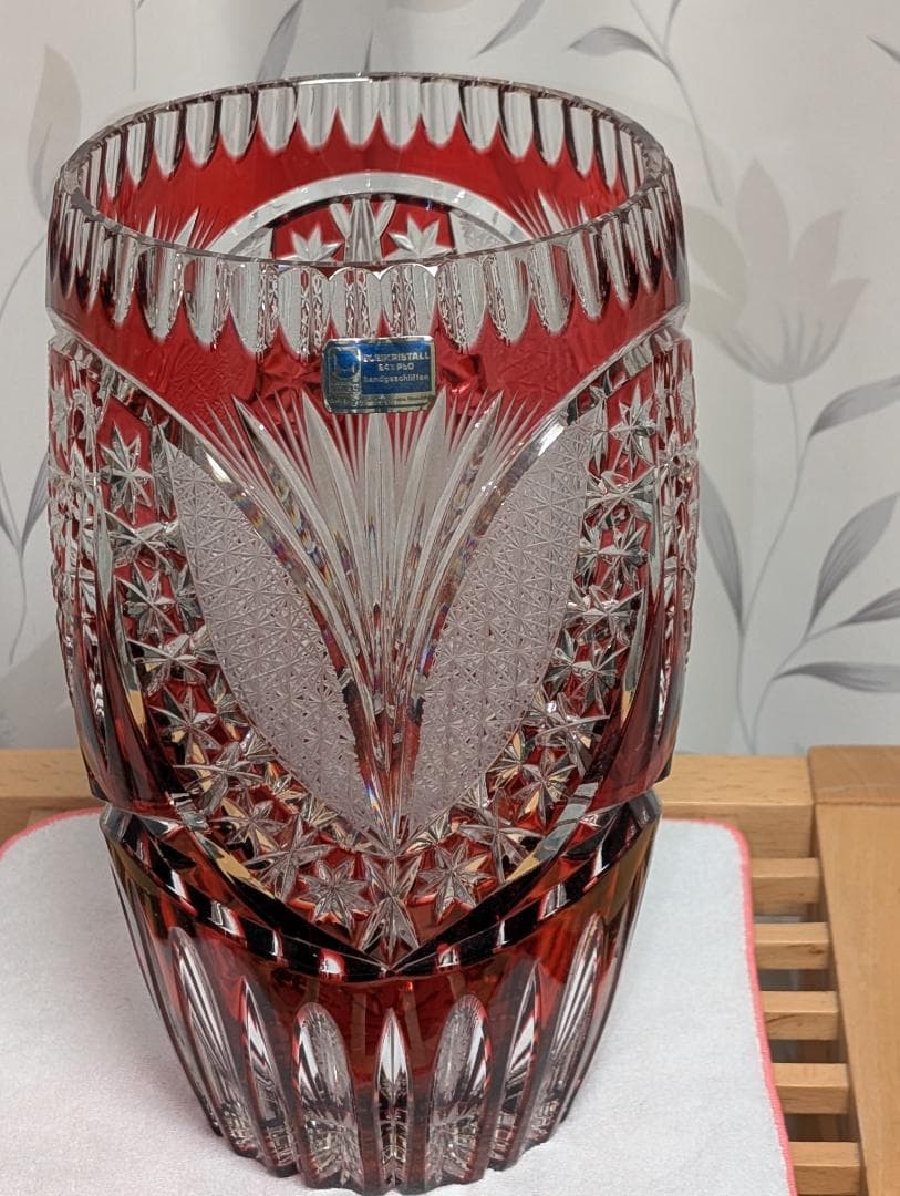 KONIG ケニッヒ クリスタル 切子 ガラス 花瓶 レッド ドイツ - メルカリ