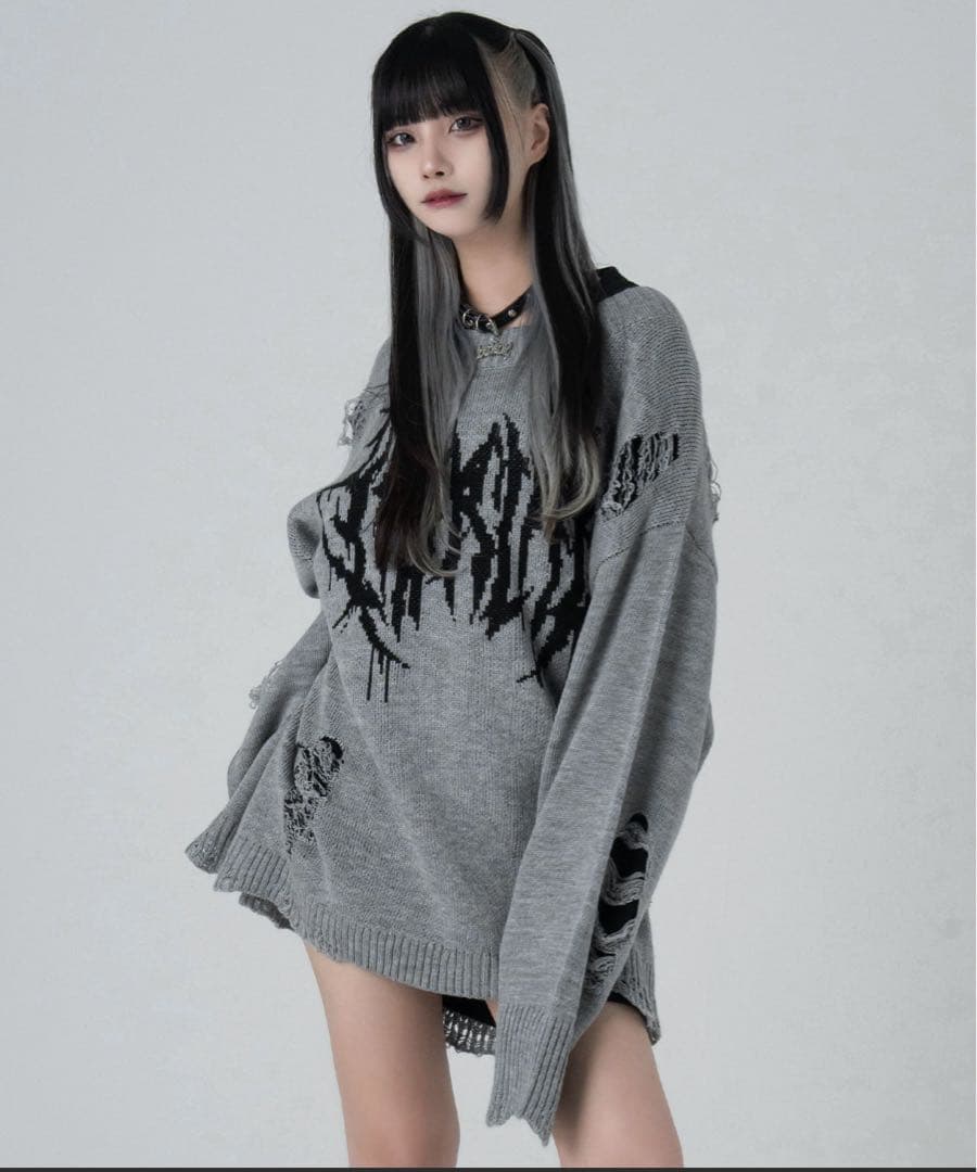 LAZYSLAY メタルロゴダメージニット LAZYSLAY ニット セーター メタルロゴダメージニット レディース