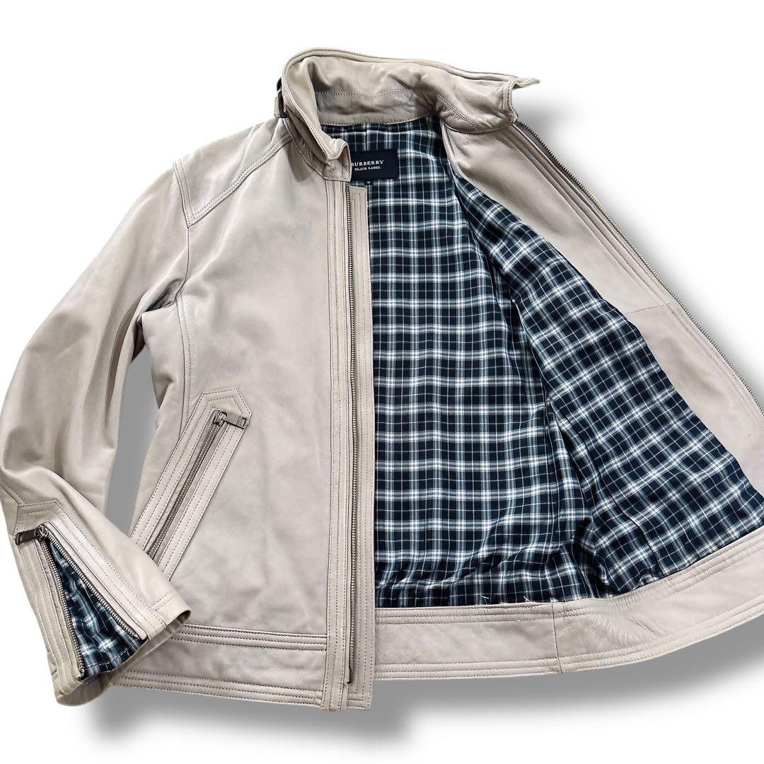 希少色 グレー BURBERRY BLACK LABEL レザージャケット M 中古・古着通販】BURBERRY BLACK LABEL (バーバリーブラックレーベル