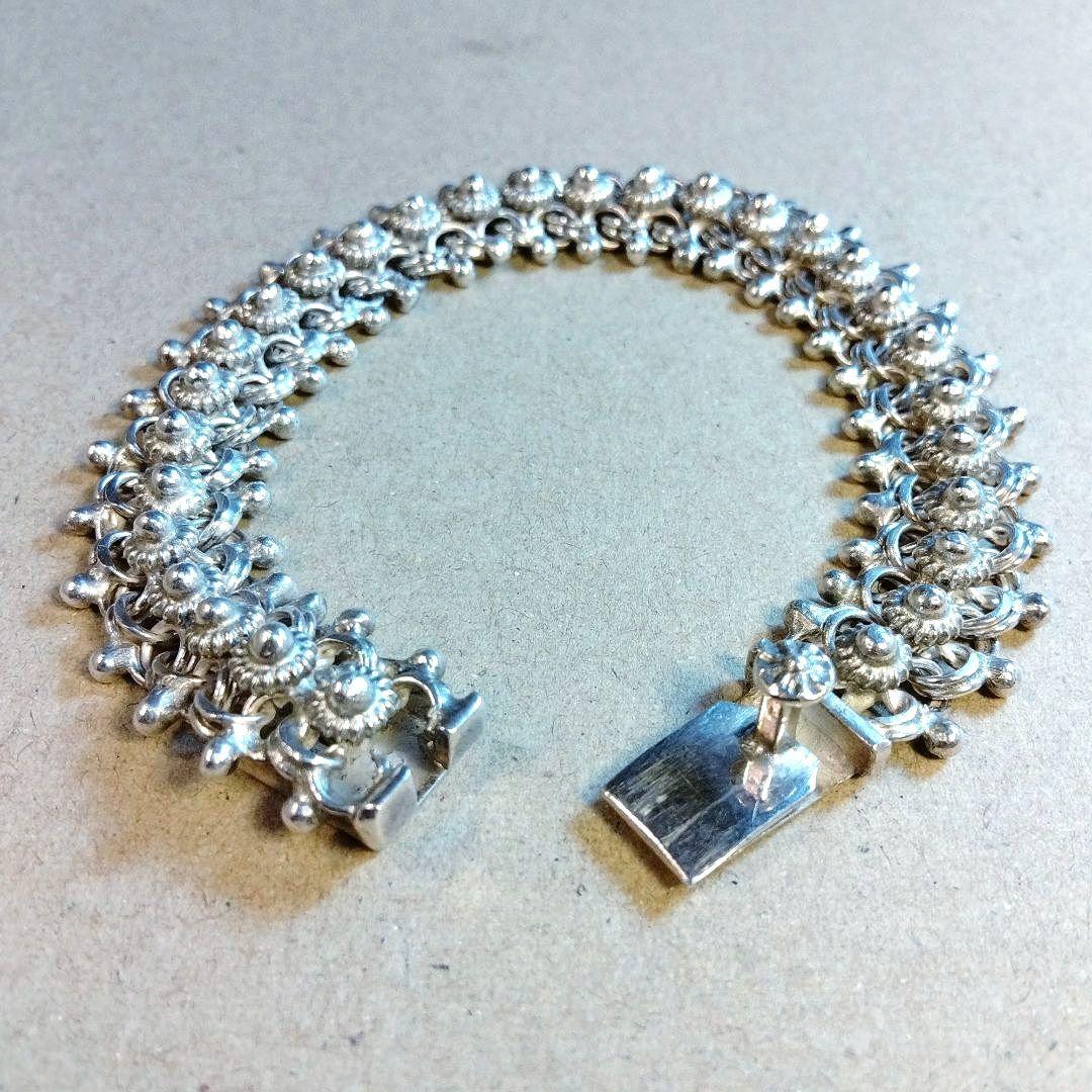 約18.5cm シルバー 925 ハンドメイド フラワーモチーフ ブレスレット 93d4d70f3d5d5a09c56cb5c66bbbda