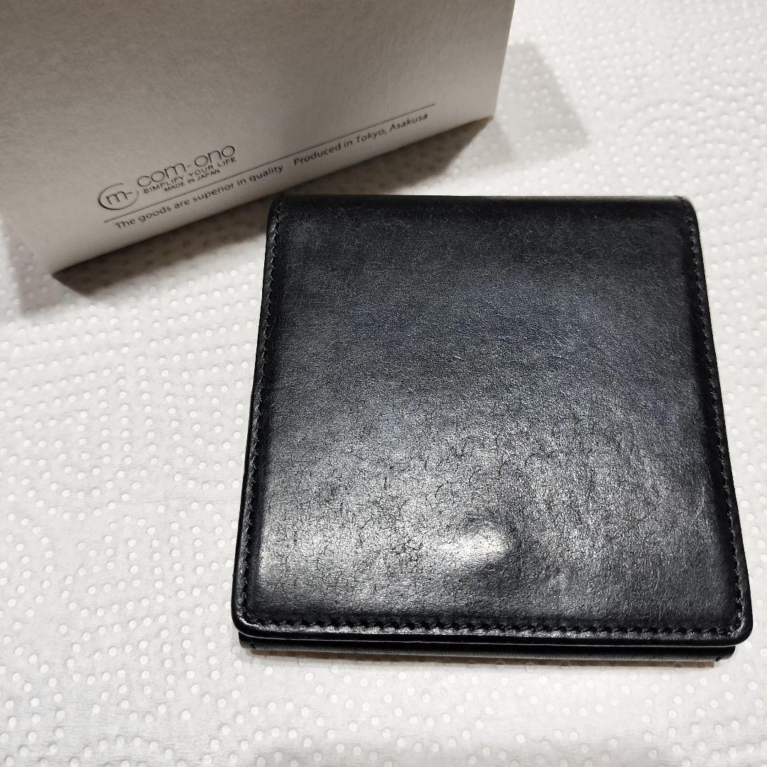【美品・NAVY】プエブロレザー使用com-ono SLIM-005pb 小さい二つ折り財布 プエブロレザー com-ono SLIM-005pb 薄型で扱い