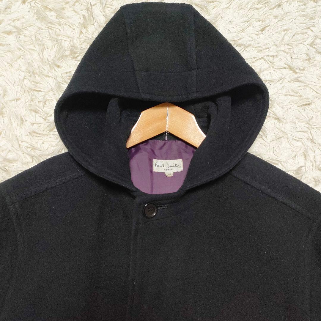 カシミヤ】 ポールスミス フーデッドコート ロングコート 裏地紫 黒
