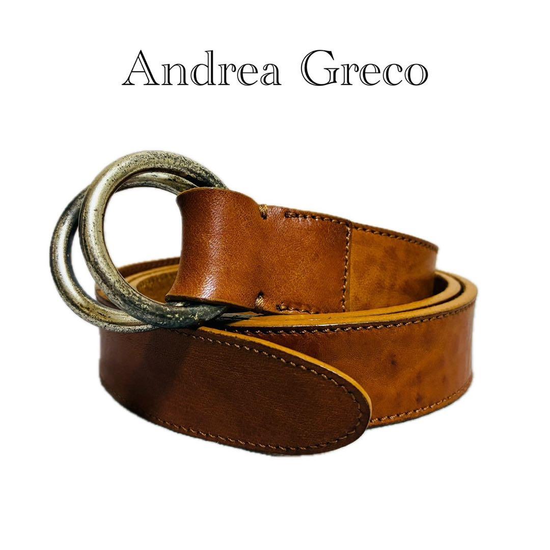 【美品】アンドレアグレコ　レザーベルト　ダブルリングバックル　ブラウンレザー 美品】アンドレアグレコ レザーベルト ダブルリングバックル ブラウン