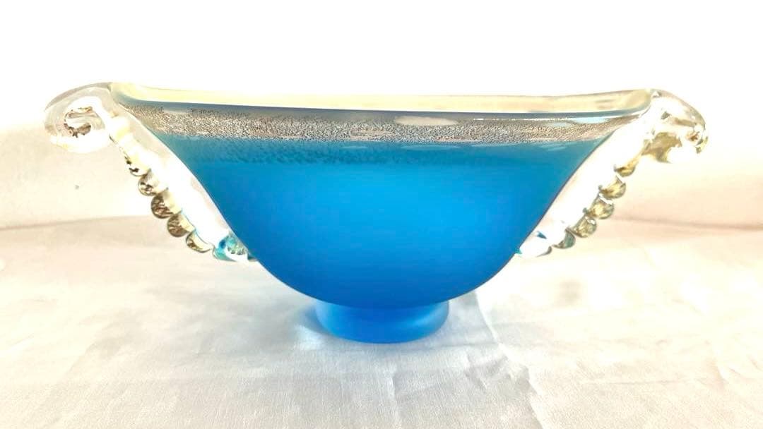 き*ば様 ガラス工芸 黒木国昭 金彩 オーシャンブルー 花器 鉢 器 硝子【CK 現代の名工 黒木国昭 花瓶 金銀彩象嵌 光琳 天の川 - CRAFTS DESIGN