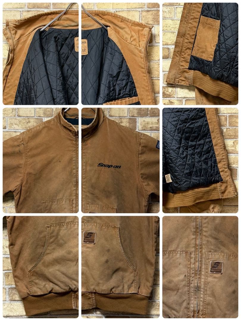 Snap-on スナップオン ダックジャケット 中綿 刺繍ロゴ ブラウン XL