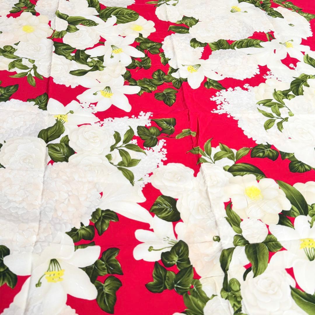 極美品】シャネル 大判 スカーフ フラワー カメリア シルク100% レッド