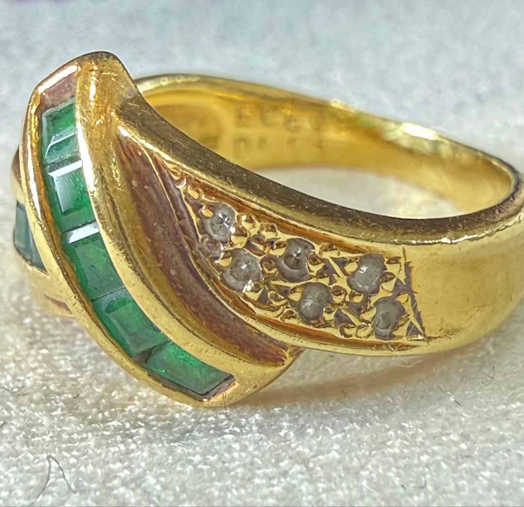 ★スクエアカットエメラルド(0.6ct)＆ダイヤ(0.05ct)　K18リング★