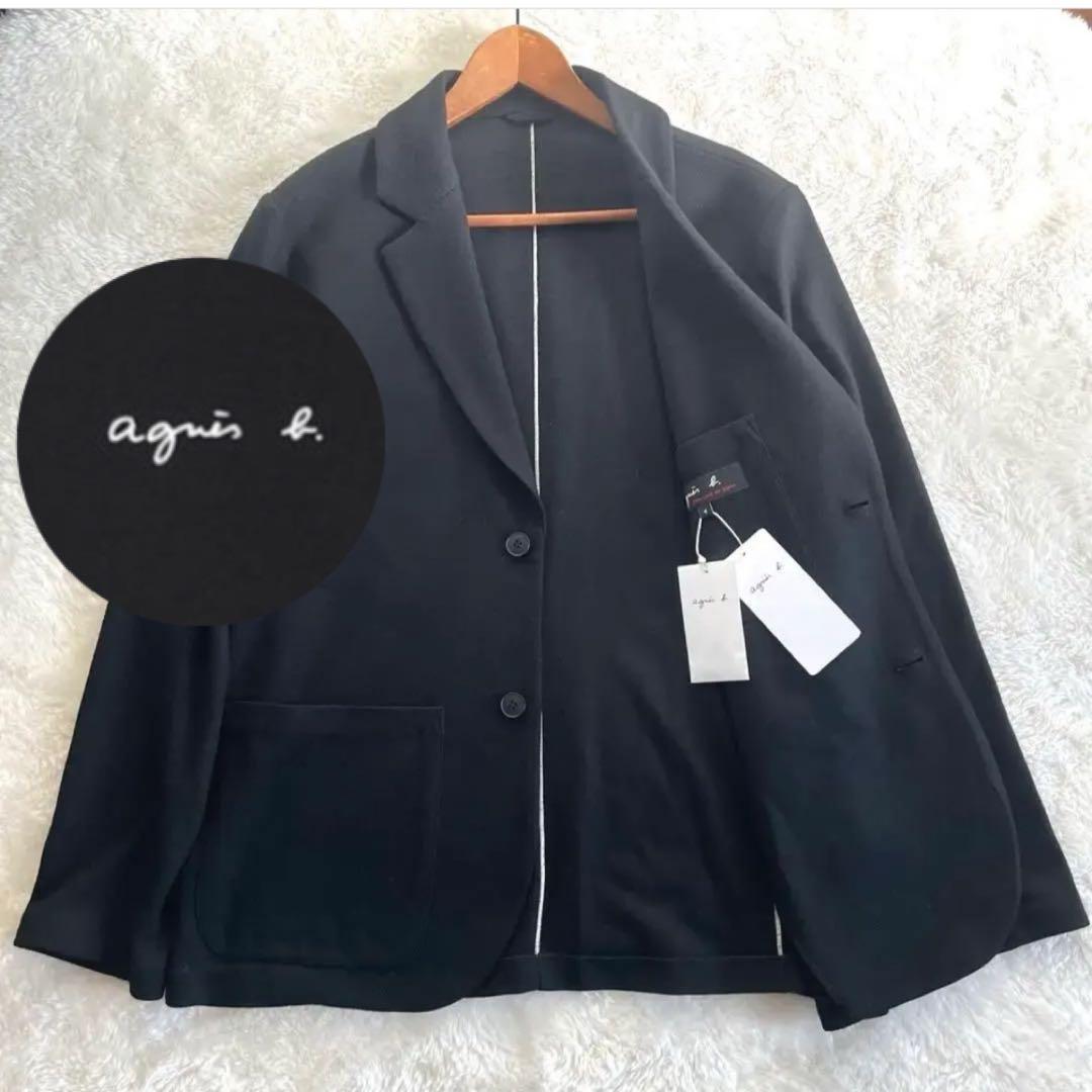 新品タグ付き　完売　アニエスベー　ウール　アンコンテーラードジャケット　M 黒 軽くて快適！】ウール混 ストレッチテーラードジャケット（テーラード