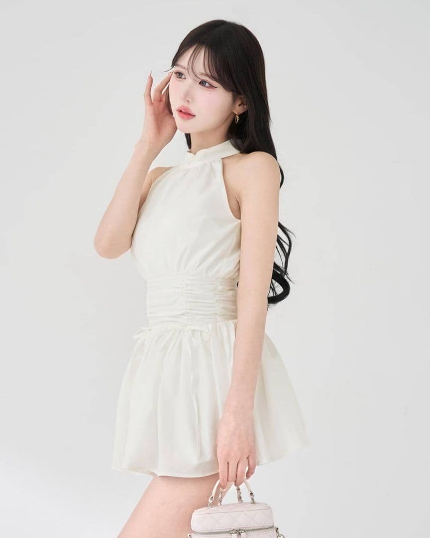 ダーリッチ アメスリギャザーフレアミニワンピース ホワイト フリー