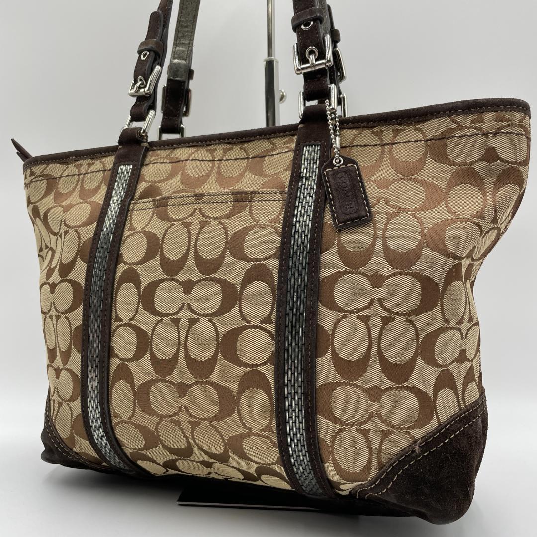 良品 COACH トートバッグ キャンバス スエード ブラウン シグネチャー COACH（コーチ） 《クーポン配布中》コーチ トートバッグ シグネチャー