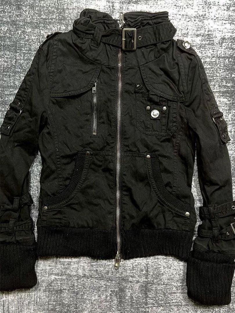 Y2Kパンク ロック ハイネック ジャケット 黒 V系 地雷系 ボンテージ