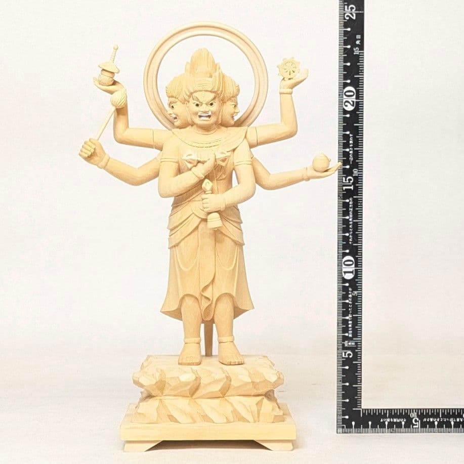 セール・新品】三宝荒神 柘植 総高さ約24.5㎝ 竈 三面六臂 台所の神