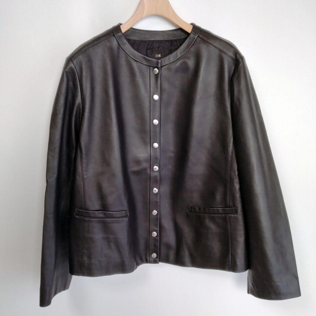 23区 シープレザージャケット スナップボタン ノーカラー 50 - メルカリ