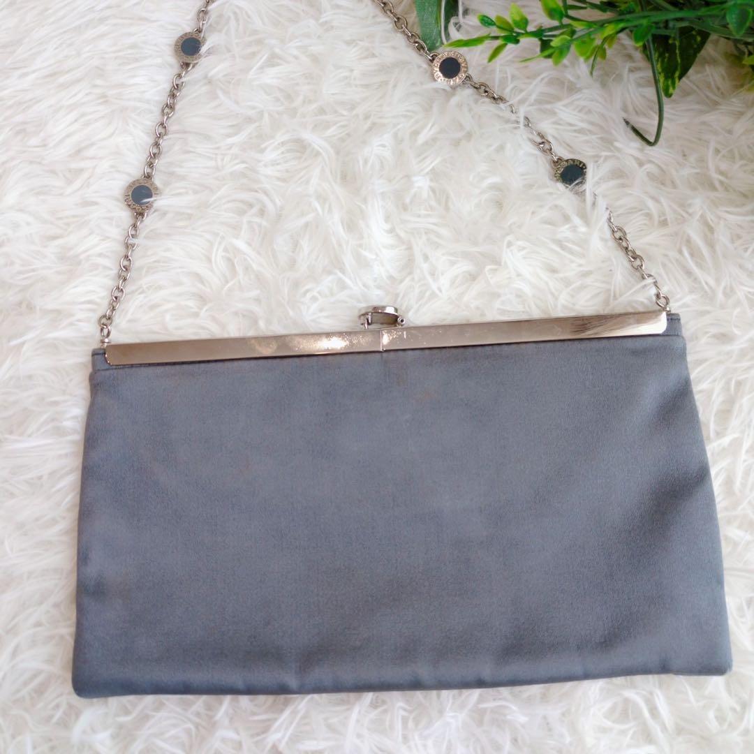 ◾︎レア◾︎ ブルガリ グレー サテン クラッチ パーティ チェーン