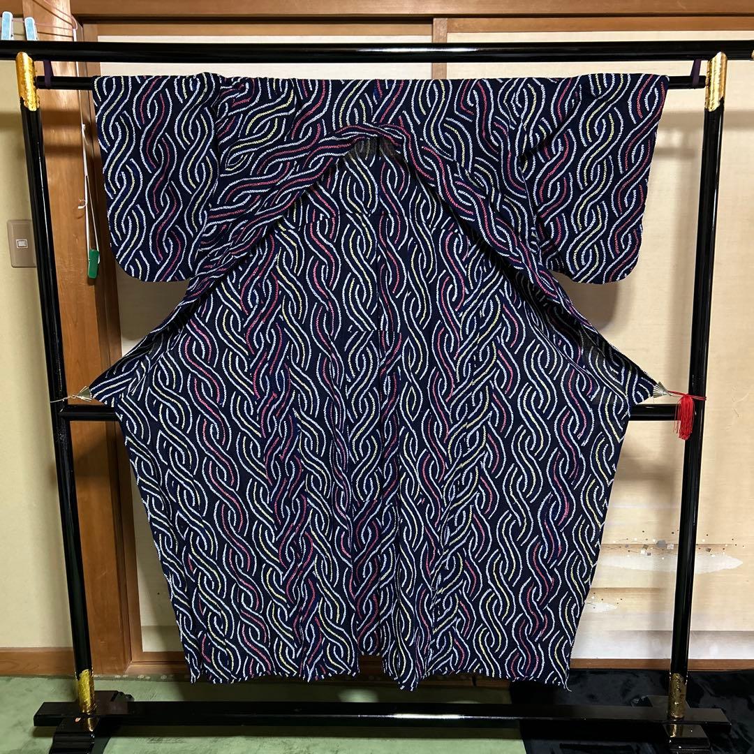 有松鳴海絞りフルセット4点 高級綿浴衣+半幅帯+帯締め+帯揚げ 柳絞りの