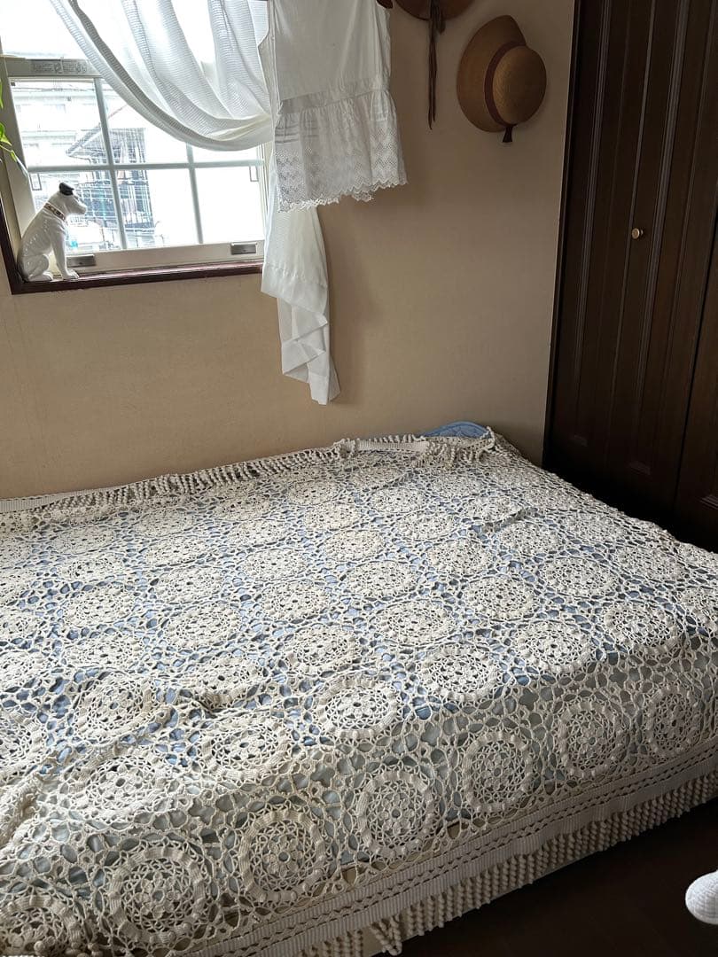 LEO　　　☆フランスアンティーク　フリンジ付きレースカバー☆ フランス アンティーク シルバー ブローチ リボン マルカジット マーカ