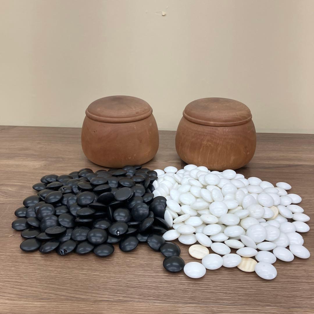 B-4 昭和レトロ 囲碁セット 白黒 碁石 蛤碁石 那智黒石 木製碁笥