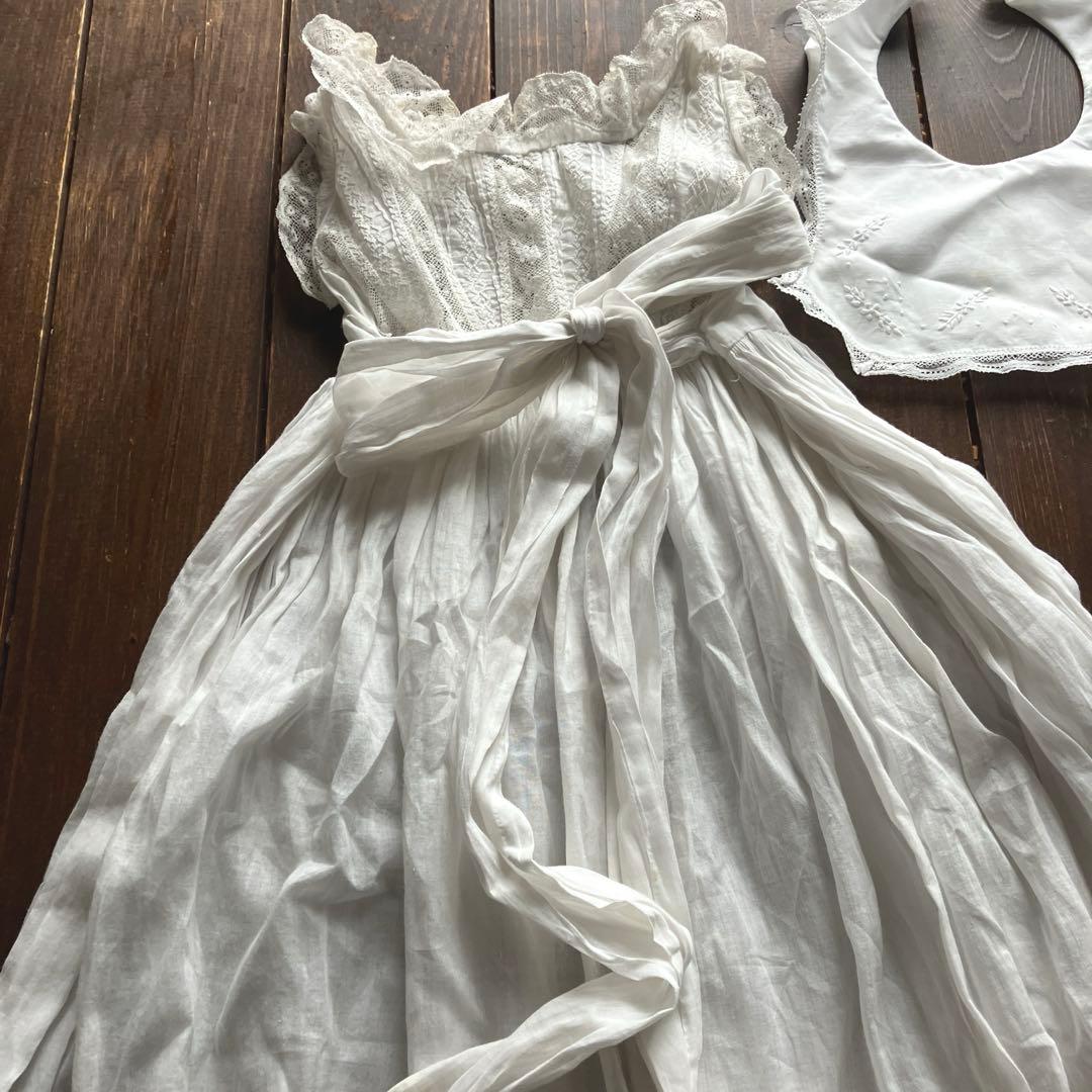 フランスアンティークベビードレス　フレンチスリーブ　洗礼服　おまけ付き アンティークベビードレス | フランスアンティーク コットン製 洗礼用