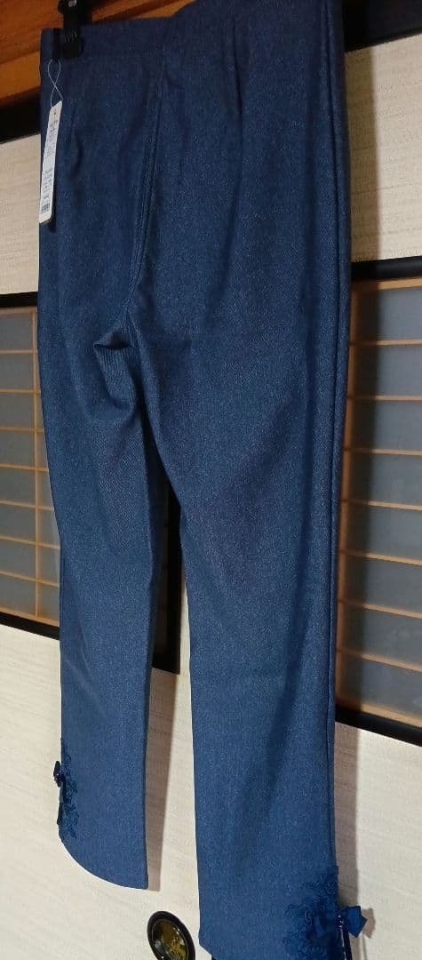 新品 裏起毛 44サイズ ダークブルー 柔らかパンツ スーパー