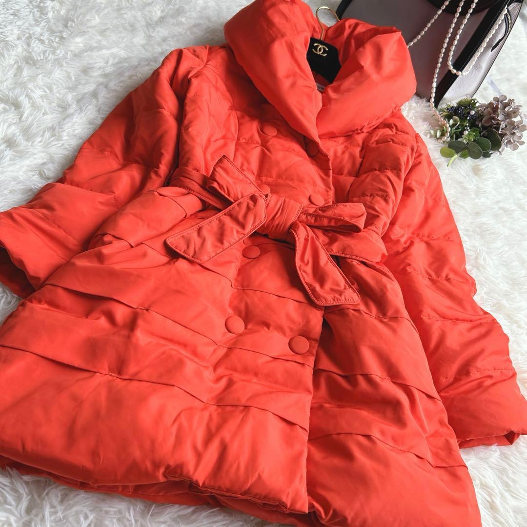 美品✨女優襟 ロンシャン Longchamp ダウンコート オレンジ Mサイズ