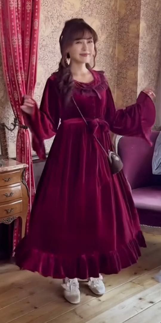 LL クラロリくる実 ロングワンピース ワインレッド マダムノクターン