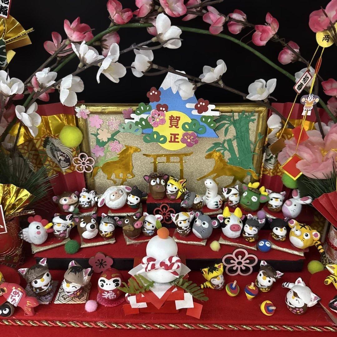 どんぐりアート♡2026年度 祝 お正月猫帽子BIGオブジェ 一点物♡