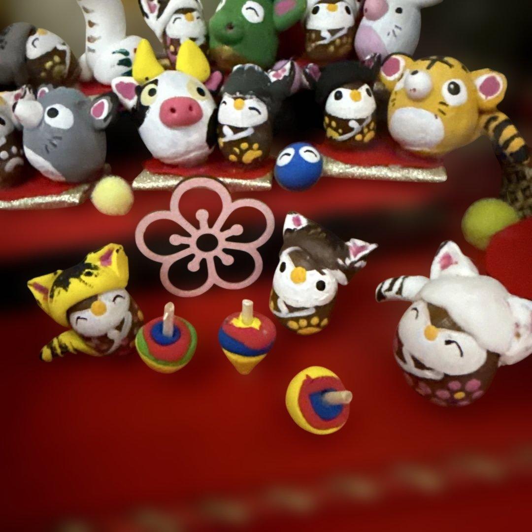 どんぐりアート♡2026年度 祝 お正月猫帽子BIGオブジェ 一点物♡