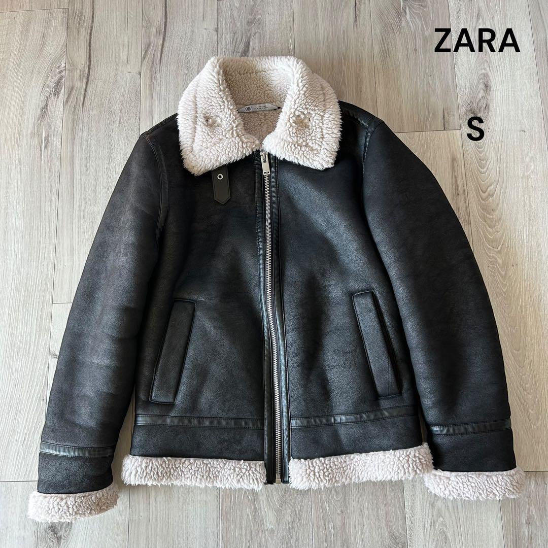 ZARA ザラ フェイクムートン B3 フライトジャケット ブラック S ボア