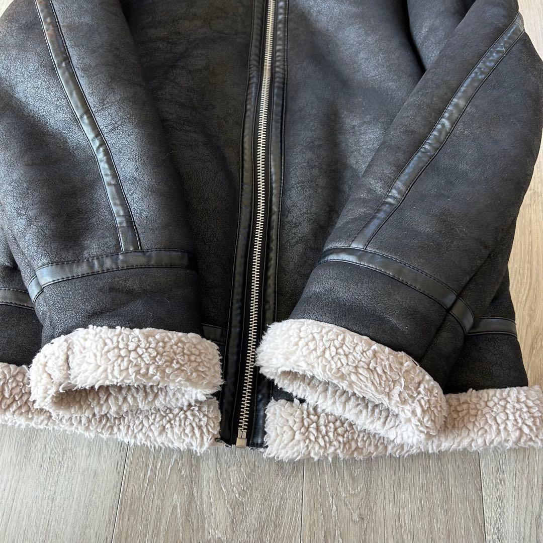 ZARA ザラ フェイクムートン B3 フライトジャケット ブラック S ボア