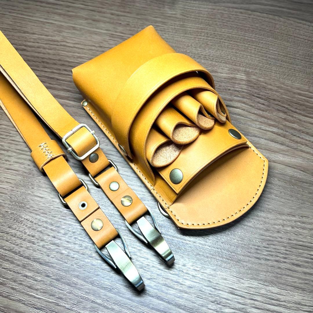 4丁差し　シザーケース コンパクトサイズ　ライトキャメル Amazon | 【GLASS FROG】シザーケース 本革 4丁挿し 美容師 トリマー