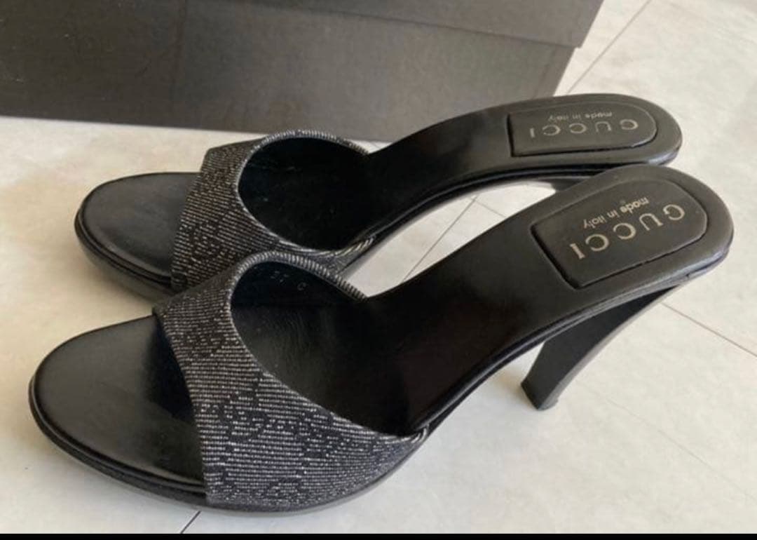 RT-183718 　GUCCI ヒール　ミュール ブラック 中古・古着通販】GUCCI (グッチ) プリンスタウン レザー ミュール