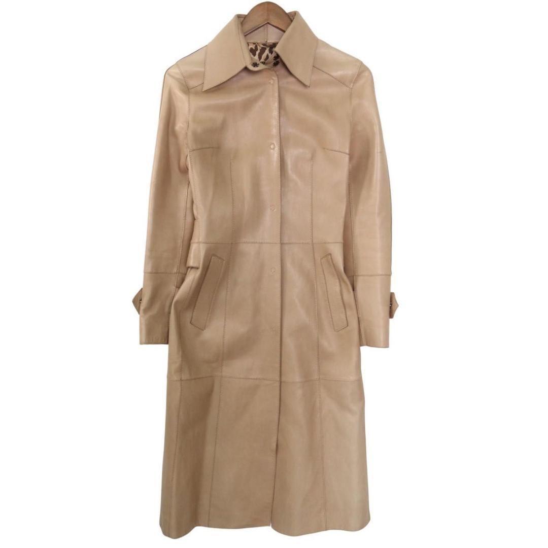 【高級】D&G レザーコート　カーフレザー　ロング丈　レオパード　38　ベージュ 高級】D&G レザーコート カーフレザー ロング丈 レオパード 38