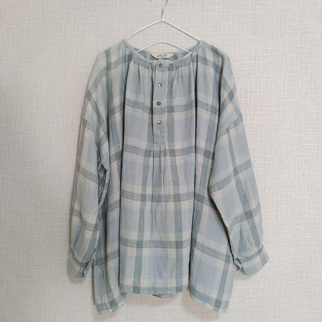 美品】ichi Antiquites リネンシャツ ギャザーブラウス チェック