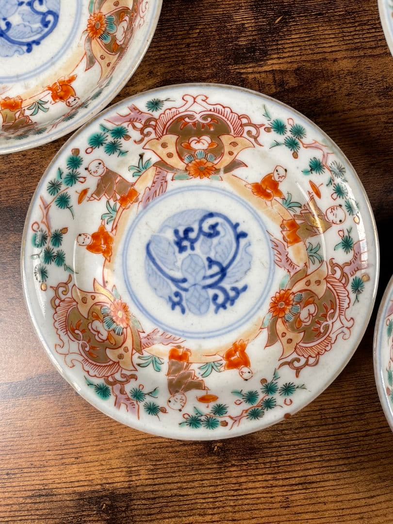 古伊万里 赤絵金彩小皿5客 アンティーク/4寸皿/取り皿/骨董品/古伊万里