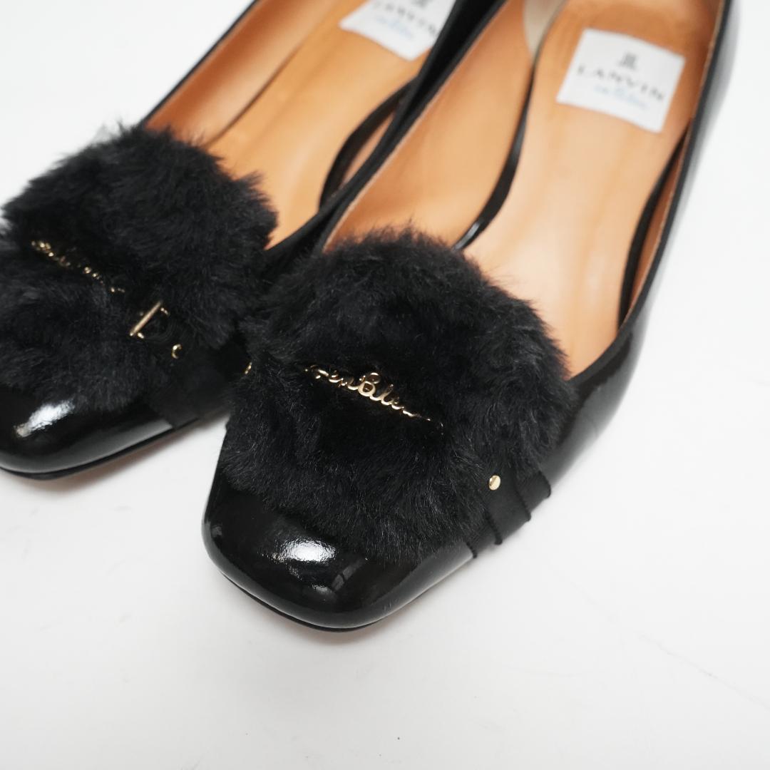 【美品】ランバンオンブルー パンプス ファー エナメル モチーフ 23.5cm