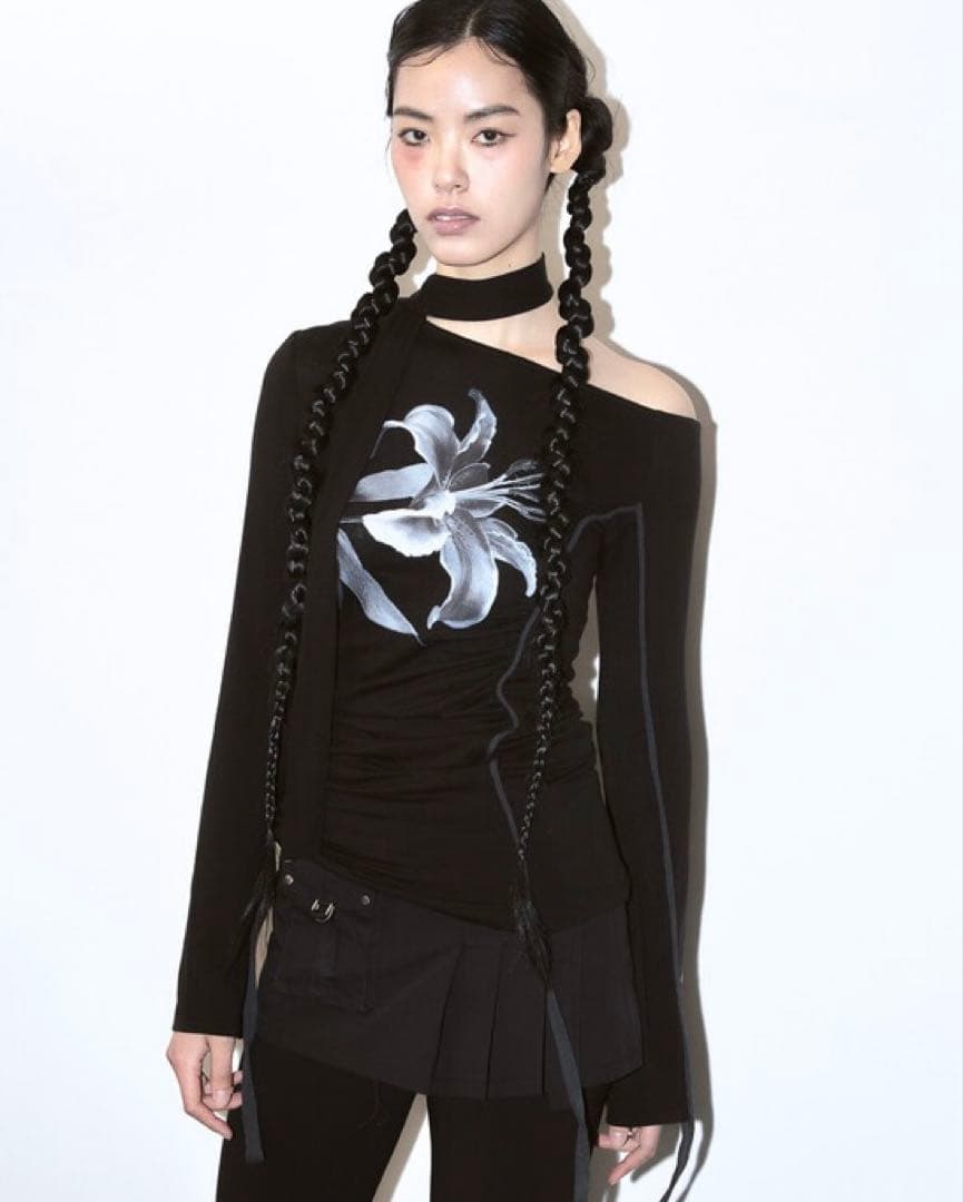 トップス elfelfelfarchives LILY SCARF TOP Black elfelfelfarchives☆LILY SCARF TOP (elfelfelf archives/Tシャツ