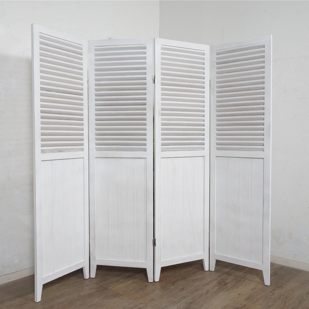 新品】天然木 シャビーホワイト パーティション 4連 アウトレット