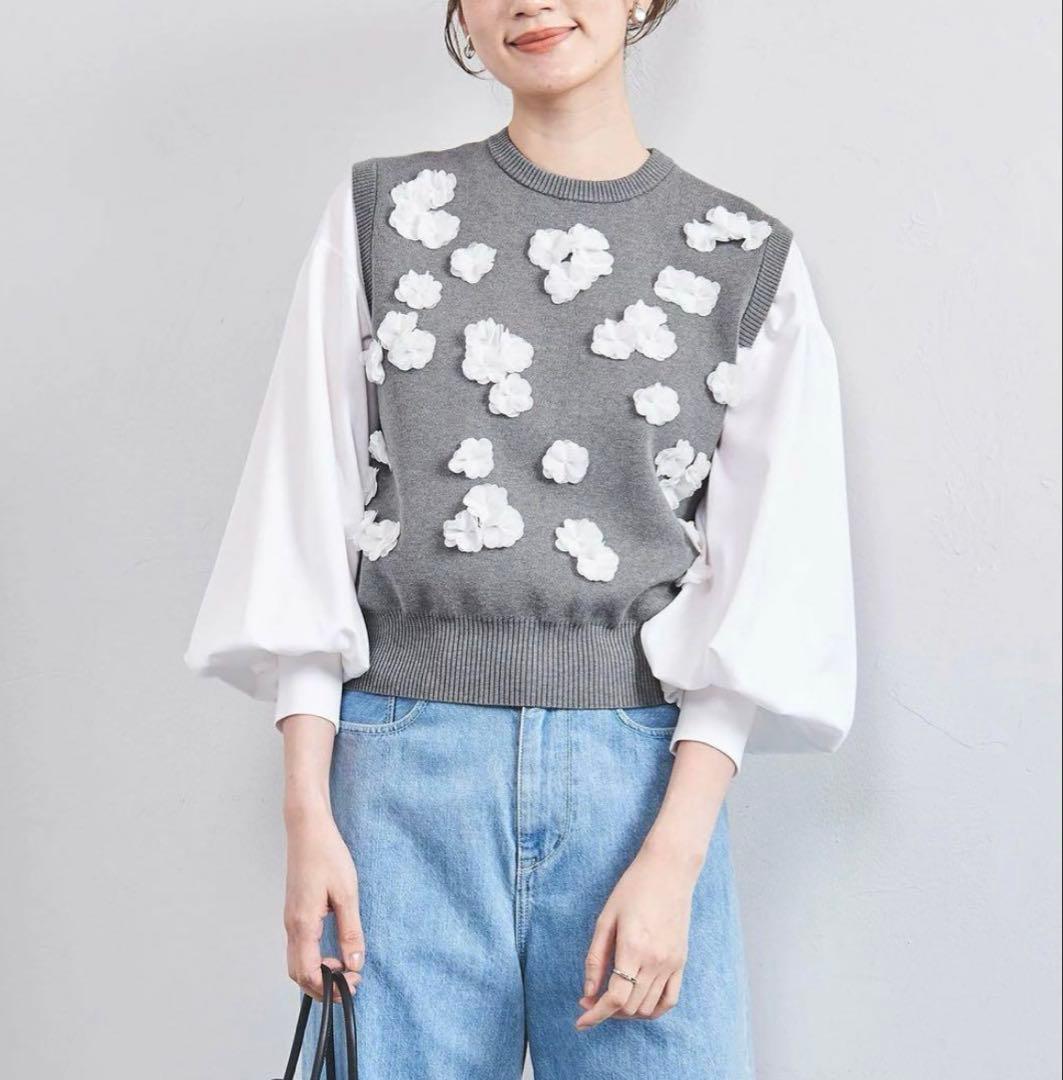 UNITED ARROWS】3D フラワーモチーフ ノースリーブ ニットベスト