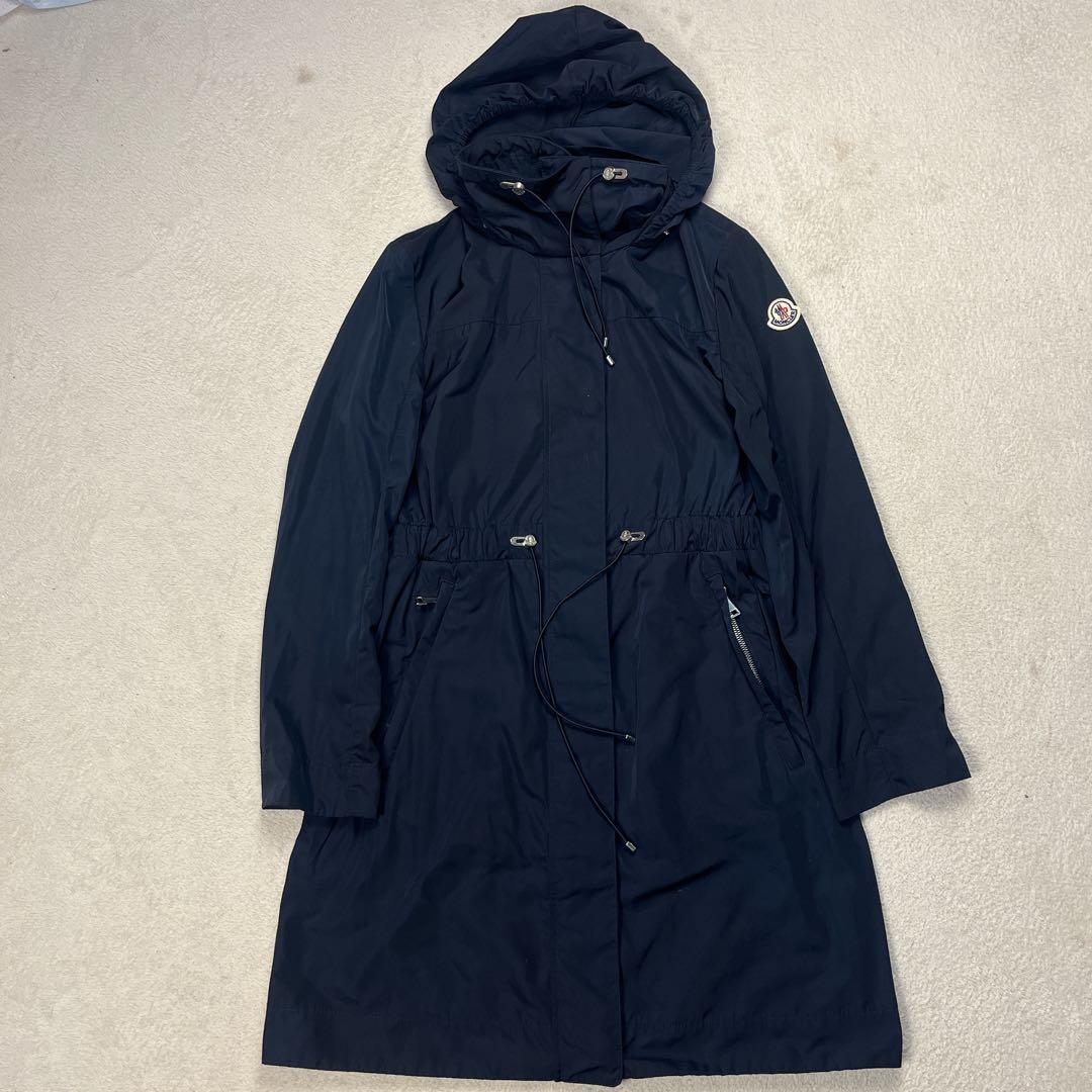 美品 モンクレール マラカイト ナイロン ロングコート 2way フード付 S