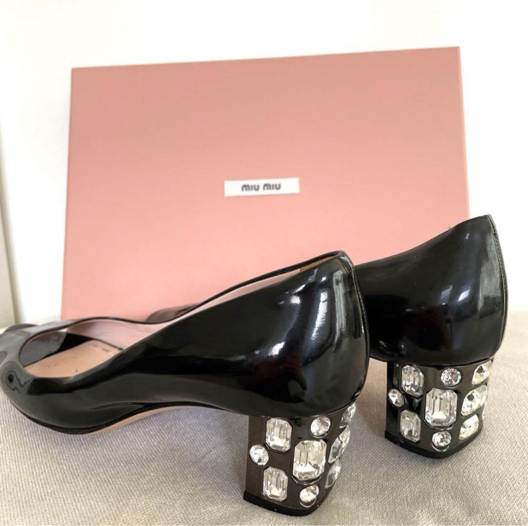 ミュウミュウ miumiu ビジュー ブラックパンプスオープン サンダル 24