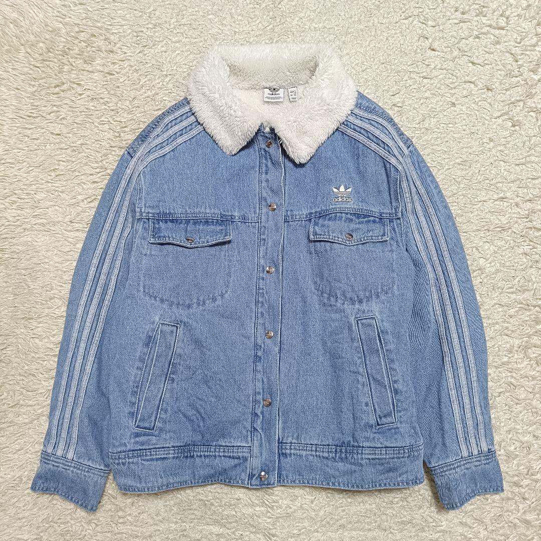 美品】大きいサイズ＊アディダス ボア 襟付き デニムジャケット XL