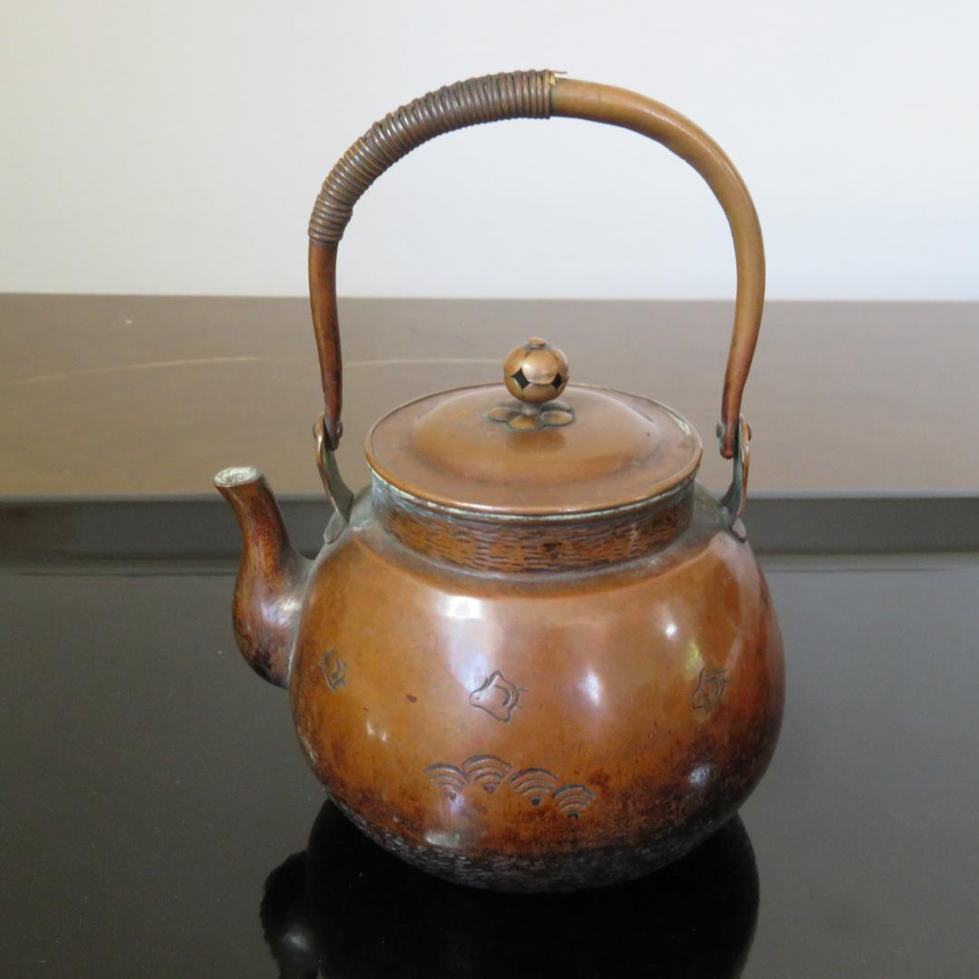 やかん 銅製 銘あり 冨 千鳥 銅瓶 茶道具 やかん 2.4L ガス火専用 千歳 銅製 日本製 純銅 木柄丸型ケトル